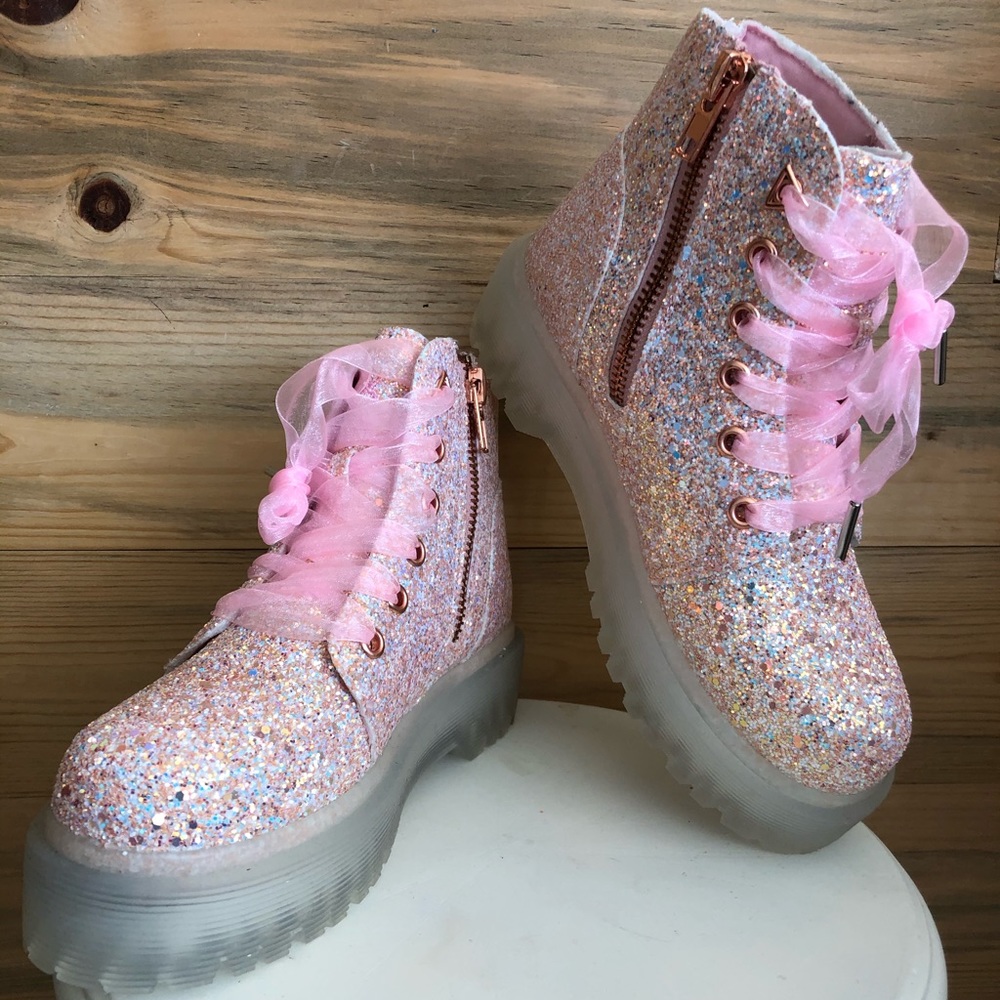 Dolls Kill Fairy Wand(erers) PINK GLITTER boot